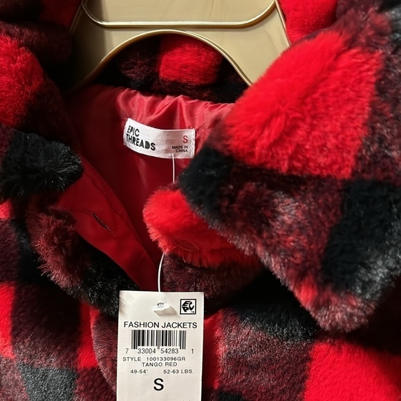 Epic Threads Toddler or Girls RED BUFFALO CHECK Faux Fur Jacket - Picture 4 of 10